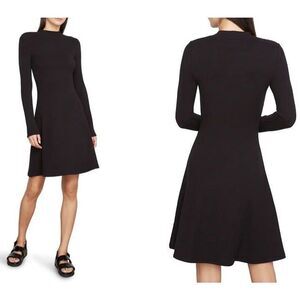 Vince Long Sleeve Fit & Flare Knit Dress Black Medium